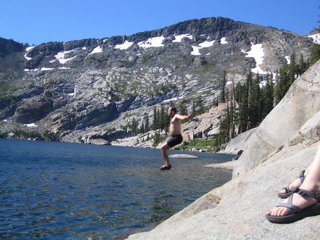 Rock jumping at Dick's Lake