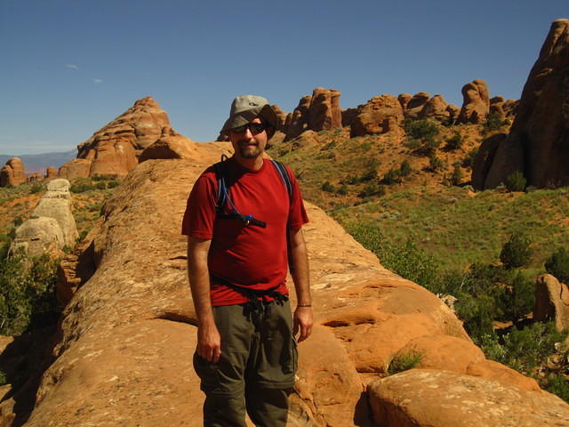 Hiking a rock fin in Devil's Garden