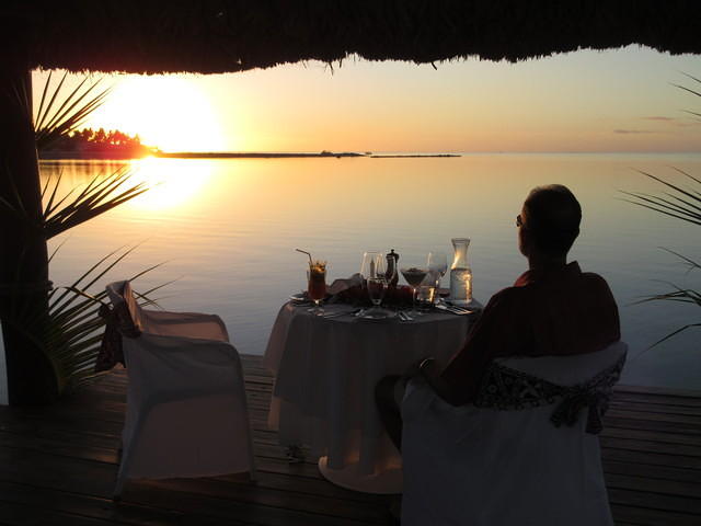 Watching the sunset during dinner