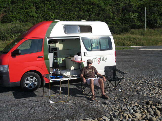Breakfast outside of our campervan.