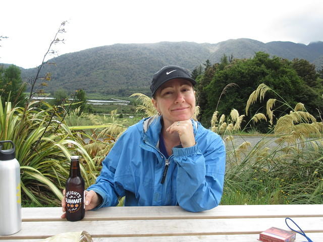 Enjoying a beer before dinner.