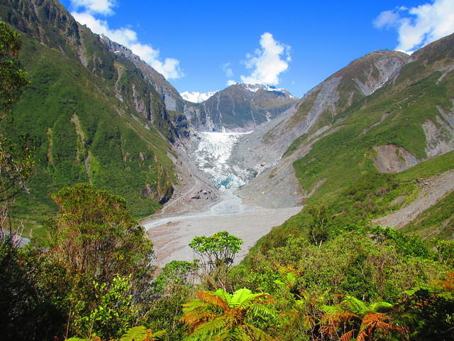 New Zealand has some of the only glaciers in temperate rainforests.  Notice all of the lush trees around the lookout point.  The only other places are Alaska and Patagonia.