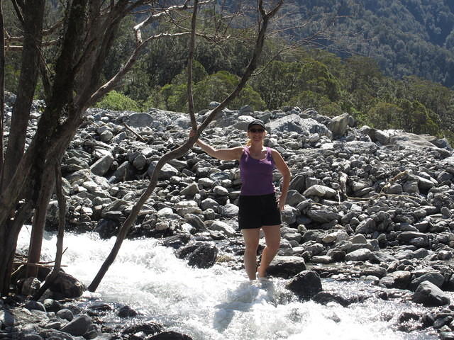 This is one of many river crossings on this trail.  Not too bad, but it could  be really sketchy if it rained.  The rocks were slippery and unstable due to many avalanches.