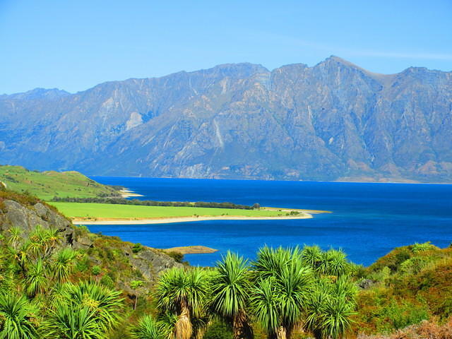 Lake Hawea is a beautiful shade of deep blue.