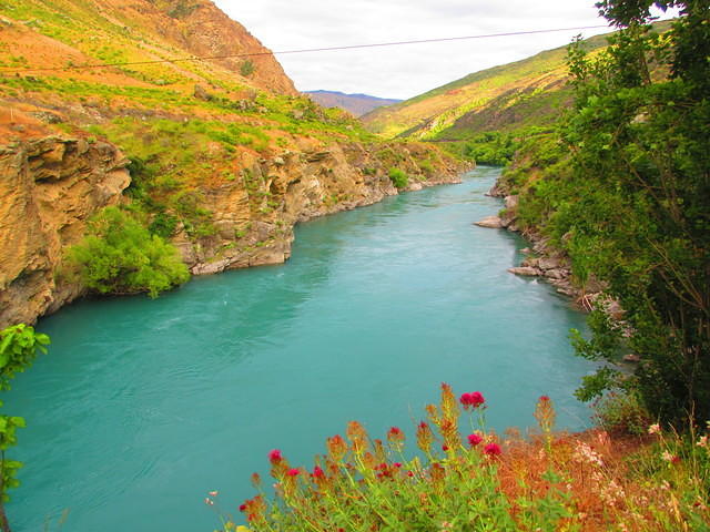 Taking a break along some wonderfully teal blue rivers.