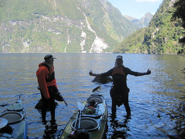 Ralph and Mickey sporting the lovely kayak skirt which helps to keep up dry.
