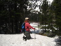 Post-holing in the snow