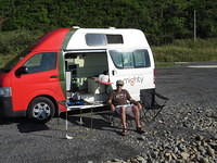 Breakfast outside of our campervan.