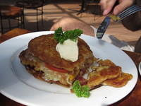 Trying some local cuisine - Corn fritters.  Very delicious!