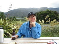 Enjoying a beer before dinner.