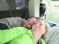 Relaxing in the campervan.  Very cozy!