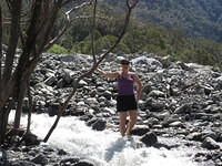 This is one of many river crossings on this trail.  Not too bad, but it could  be really sketchy if it rained.  The rocks were slippery and unstable due to many avalanches.