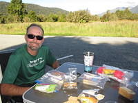 Another meal of cheese, crackers, and hot tea.
