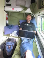 Working in the camper.