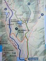 Map of the Dart River Wilderness Safari Ride.  The blue line represents the boat ride.  After a 20 minute hike, we will board a bus that will take us back through some Lord of the Rings filming sites.