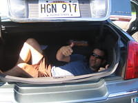 Patrick in the trunk - Why?  We asked the same thing!