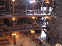 The lobby of the Old Faithful Inn